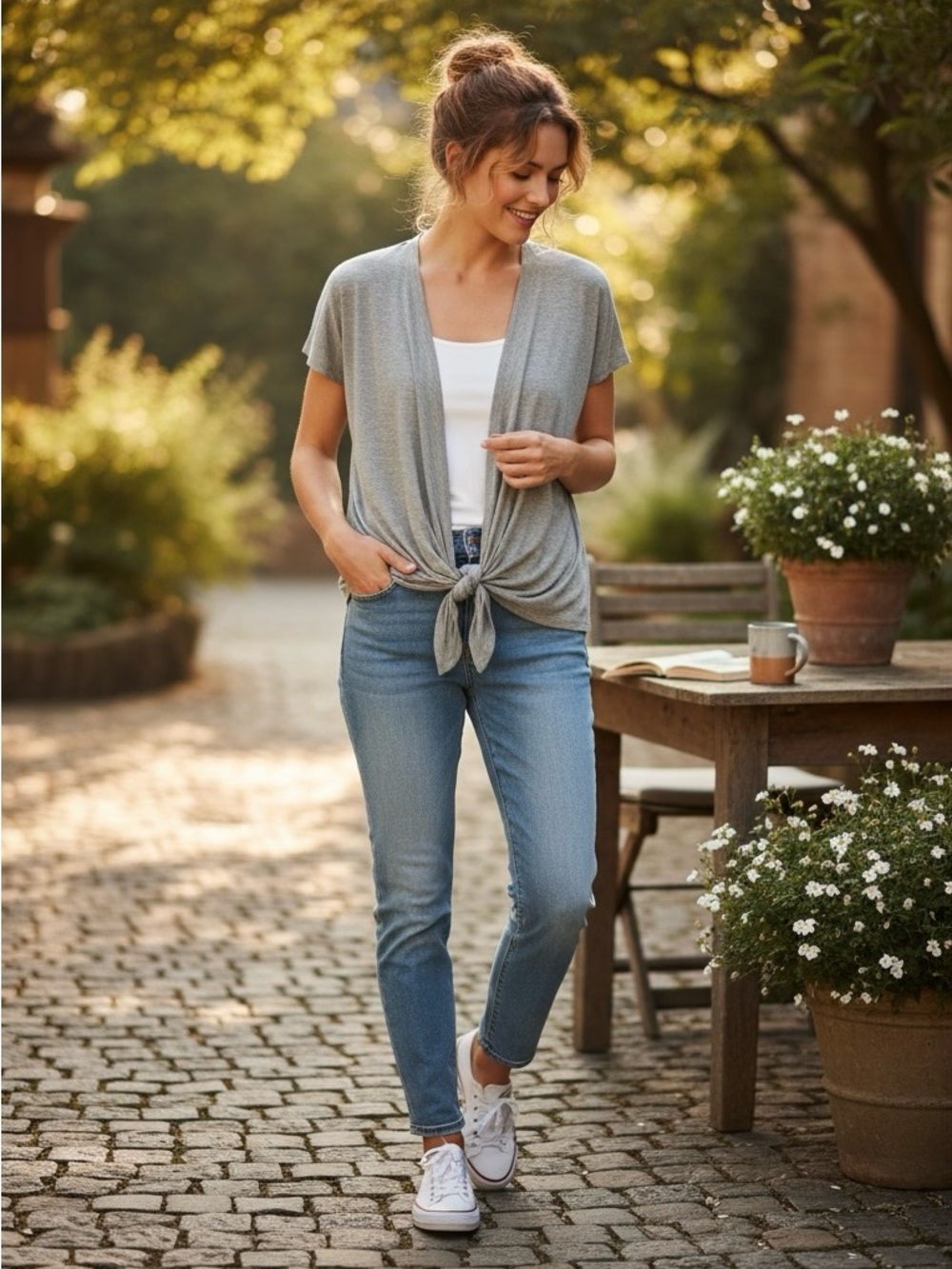 Just for you Gray Tie-Front Women's Top